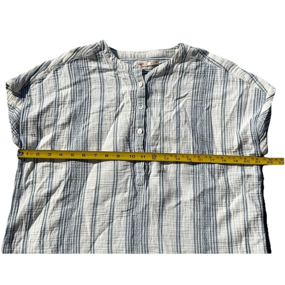 Faherty Dream Organic Cotton Gauze Desmond Top Size Large Cream Tidal Wave Dobby - Picture 9 of 13